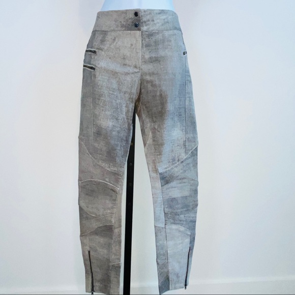 Shades of Gray Abstract Style Genuine Leather Biker Pants with Stretch Size 4 - Picture 4 of 12